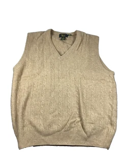 VTG Briar soft light 100% Lambs Wool Knit V Neck Vest Mens Size L Thailand Tan - Picture 1 of 5