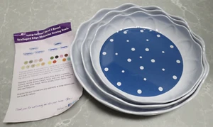 Temptations Blue Polka Dot 3pc Round Scalloped Edge Melamine Serving Bowls - Picture 1 of 8