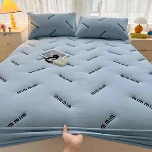 1 pc Quilted Mattress Cover Letter Embroidery Bed Protector Thick Fitted Sheet - Picture 1 of 25