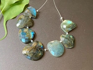 Labradorite gemstone faceted oval beads size 25-16 mm 7 pieces Strand U-134 - Picture 1 of 4