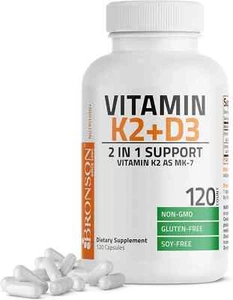 Bronson Vitamin K2 D3 Supplement Non-GMO Formula 120 Capsules 03/26 - Picture 1 of 2