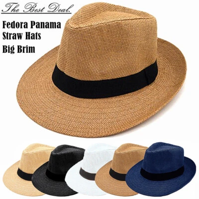 Unisex Verano Panamá Playa Sol Ala Grande Sombrero Gorra Fedora Ala Plana Paja Papel Sombrero Foto 1 de 4
