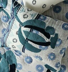 Anthropologie SUNO Embroidered DIANI Quilted Blue Set of 2 Standard Shams NIP