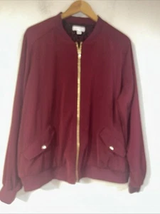 Susan Graver Solid Peachskin Bomber Jacket Women Size XL Red Full Zip Stretch* - Picture 1 of 7