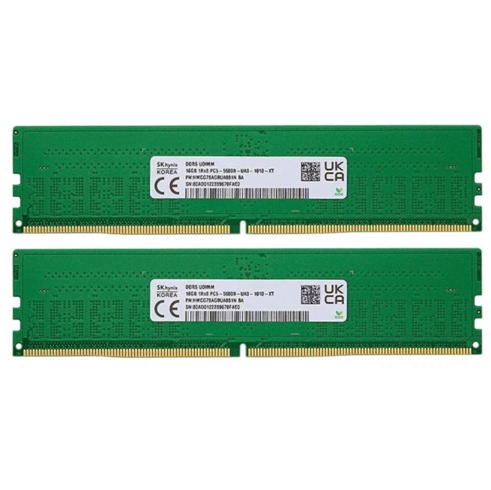 SK HYNIX 32GB kit (2 x 16GB) DDR5 SDRAM PC5-5600B 288 Pins UDIMM Desktop Memory - Image 1 of 1