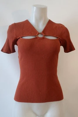 Nuevo con etiquetas Suéter recortado de mezcla de viscosa con cuello en V acanalado óxido Minnie Rose para mujer S Foto 1 de 4