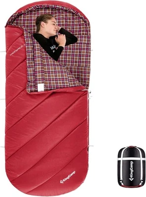 Saco de dormir KingCamp adultos clima frio extra largo XL flanela impermeável - Imagem 1 de 4