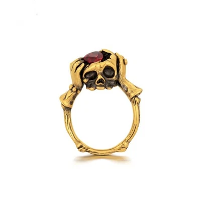 Vintage Skull Skeleton Ring, Copper Base Silver Plated, Retro Punk Statement - Image 1 of 4