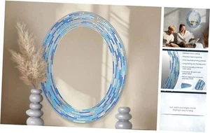 23"x29" Reeded Tiled Blue Mosaic Accent Vanity Mirror for Bathroom Wall, - Picture 1 of 7