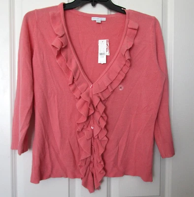 Suéter Cárdigan New York & Co Rosa Volantes Botón Frontal Manga 3/4 XL - NUEVO Foto 1 de 3