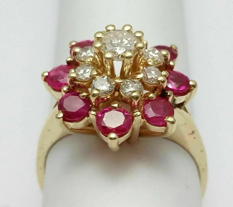 2Ct Round Cut Lab-Created Ruby Cluster Engagement Ring 14K Yellow Gold Finish Foto 1 de 1