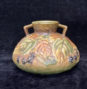 ROSEVILLE KERAMIK BROMBEERE DOPPELHENKEL VASE Blätter grün Herbst K1 - Bild 1 von 14