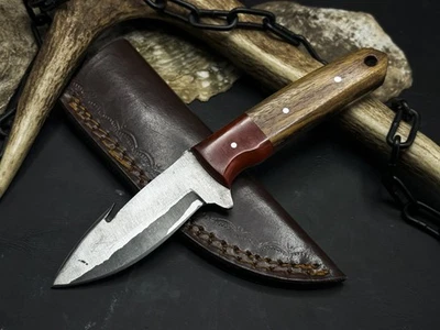 Заказ ручной работы из углеродистой стали кишки крюк нож EDC деревянная ручка, с ножнами - Изображение 1 из 4