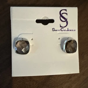 Savvy Cie 925 Sterling Silber Quadrat Kissenschliff Rauchquarz Ohrstecker - Bild 1 von 5