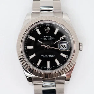 2010s Mint Rolex 116334 Datejust II 41mm Steel 18K White Gold Black Dial Watch - Picture 1 of 12