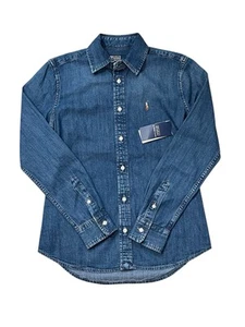 Ralph Lauren camicia Oxford denim con bottoni slim fit manica lunga donna taglia 2/XS - Foto 1 di 6