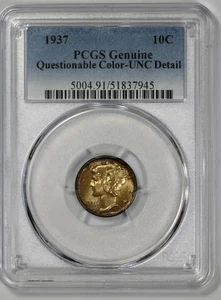 1937 Mercury 10c Silver Dime PCGS UNC Detail Iridescent Indigo Toning - Picture 1 of 4