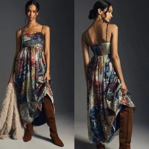 Anthropologie Payal Jain women Ruched Maxi Dress colorful resort flowy vacation - Picture 1 of 11
