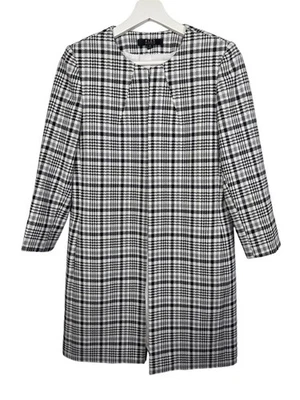 Chaqueta Larga Alex Marie Mujer Talla 4 Cuadros Negra Gris Cuadros Tejido Abrigo Clásico Foto 1 de 4