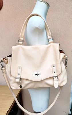 Posttasche Echtleder Vintage Umhängetasche Beige Farbe Creme - Bild 1 von 4