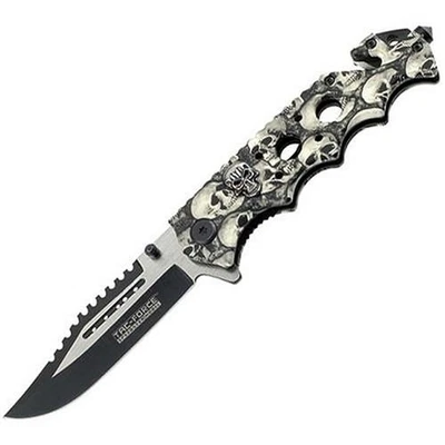 TAC FORCE Folding Knife 3.5 Inch Blade Grey Skull Camo Aluminum Handle - Image 1 of 4