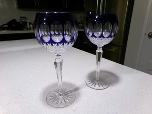 EDINBURGH GODINGER COBALT BLUE LOT OF 2 CRYSTAL HOCK WINE GLASSES - Picture 1 of 3
