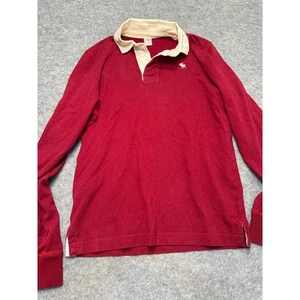 Abercrombie & Fitch Rugby Polo Shirt Men Size Large Red Retro Muscle Fit Button - Picture 1 of 6