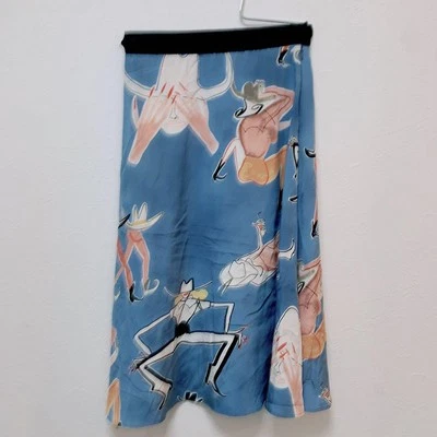 Falda acampanada con estampado artístico RACHEL COMEY azul seda negra Foto 1 de 4