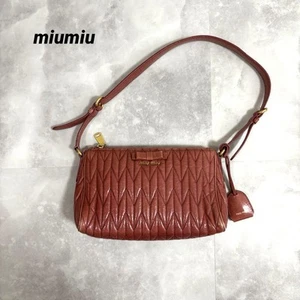 MIU MIU Shoulder Bag Purse Logo Leather Wine Red Authentic - Picture 1 of 24