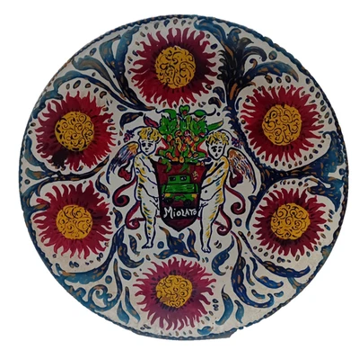 Piatto ceramica Famiglia Miolato 26,5 cm Ø dipinto a mano 1970 - Immagine 1 di 2