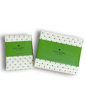 Kate Spade Queen Sheet SET 6 Pc White with Green Dots 100% Cotton Percale NEW - Picture 1 of 12