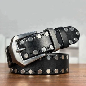 Echt Leder Taillengürtel Heavy Metal Nieten Nieten Unisex Punk Bund Handarbeit - Bild 1 von 14