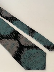 Johnny Carson Mens Tie 3.5 in W 56 L Silk Teal Black Abstract - Picture 1 of 7