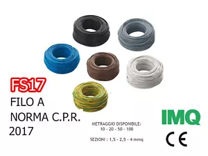 FILO UNIPOLARE CAVO CORDINA FS17 1,5 2,5 4 6 FILO ELETTRICO BOX 10-20-50-100MT - Foto 1 di 1