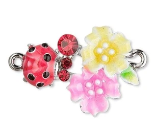 2 Ladybug Flower Leaves 23x19mm IR Plated Connector with Czech Crystals * - Picture 1 of 2