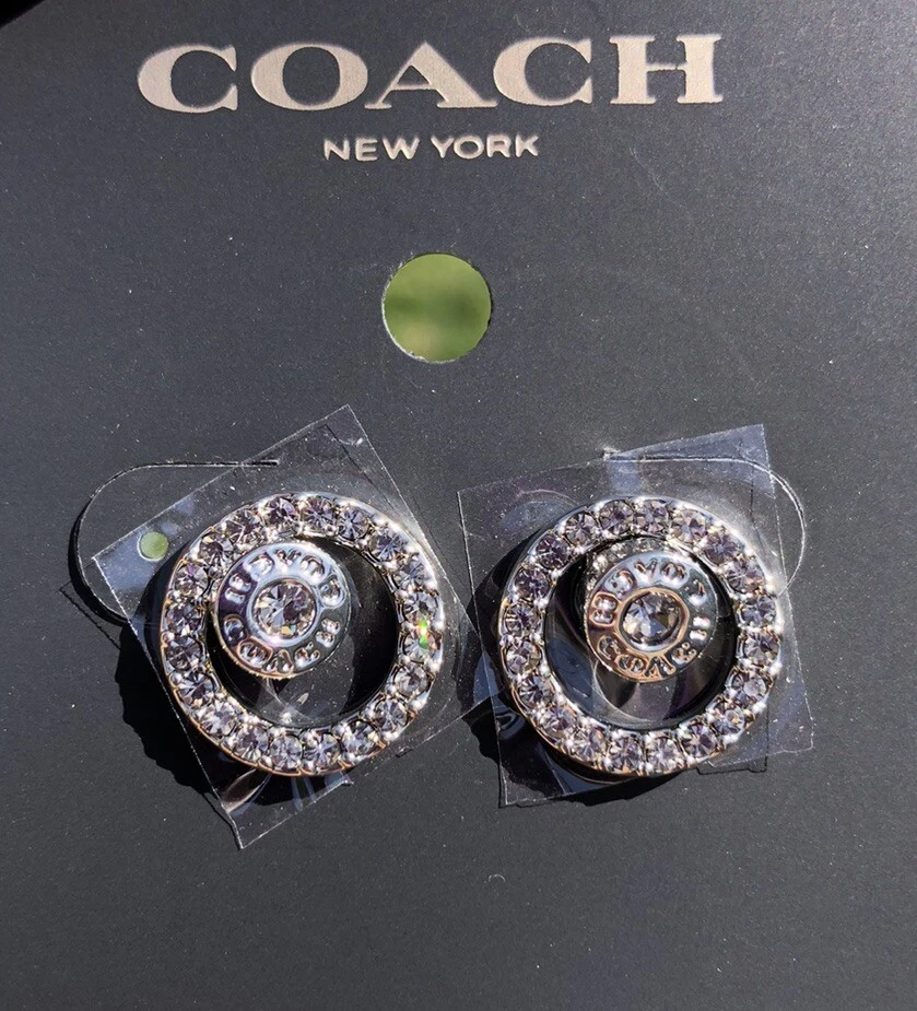 Coach Silver Tone Open Circle Pave Stone Earrings Jacket F68009