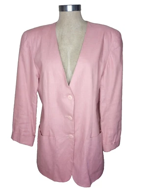 Blazer Chaus Feminino Tamanho 8 Mistura de Linho Rosa Poeira Vintage Anos 90 - Imagem 1 de 4
