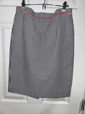 Saia lápis de algodão J Crew tamanho 6 nº 2 azul marinho listrada vertical forrada - Imagem 1 de 4