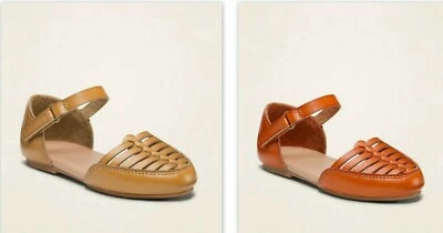 Nuevos planos de ballet Huarache de imitación de cuero azul marino antiguo, niñas marrón, miel 9 10 11 Foto 1 de 2