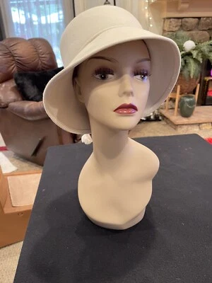 Sombrero de colección de fieltro de piel marfil Evelyn Varon sombrero Gatsby Derby pastillero MERRIMAC talla 22 Foto 1 de 4