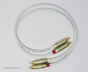 Van Damme RCA Phono Cable Gold Silver Plated Pure OFC Pair White  50 cm - Picture 1 of 4