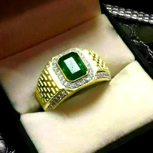 14k Yellow Gold Over 3.00 Ct Emerald Cut Lab Created Diamond Men's Wedding Ring - Picture 1 of 1