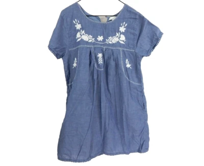 Garnet Hill Kids 14 Dress Blue Jolie Floral Embroidered Short Sleeve EUC - Image 1 of 4