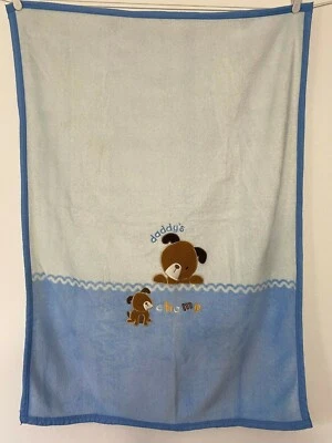 Blue Cream Baby Blanket Daddy's Champ 2 Brown Puppy Dogs Fleece Lovey Security - Image 1 of 4