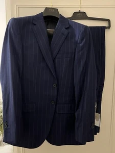 Hawes & Curtis mens dark blue stripe slim fit suit - Picture 1 of 9