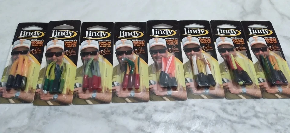 Lote de 8 paquetes de plantillas de tubo Lindy Dancin' Crappie 1/32 oz - Bill Dance ¡8 colores diferentes! Foto 1 de 4