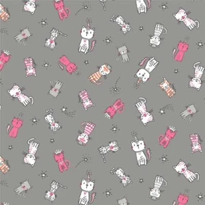 Feline Drive Fabric MEOWGICAL Purring Friends Gray Cat Fabric Sold by the Yard - Picture 1 of 1