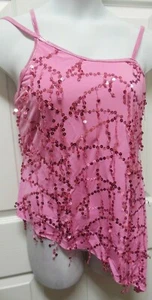Hot Pink DANGLE SEQUIN ASYMMETRICAL DANCE Costume TOP FOIL ch/ladies shelfbra - Picture 1 of 8