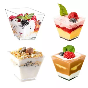 10-40 Pcs Clear Dessert Cups Mousse Jelly Ice Cream Appetizer Plastic Tableware - Picture 1 of 19