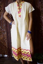 Boho Chic Women's Tunic Dress Beige Golden Cut Out Design Cotton Kurti M 